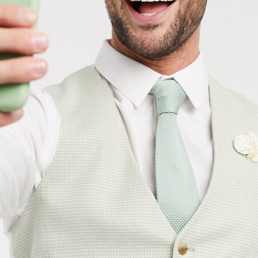 Wedding slim suit vest in crosshatch mint houndstooth